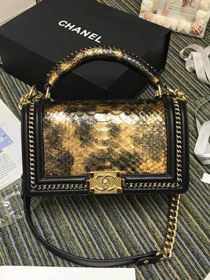CC original python leather medium le boy handbag A94804 black&gold