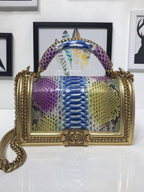 CC original python leather medium le boy handbag A94804 gold&blue
