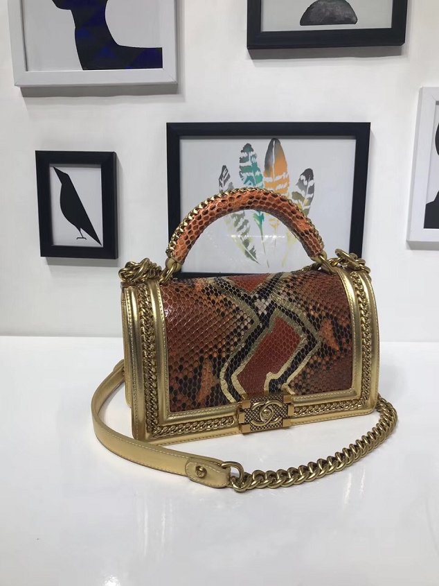 CC original python leather medium le boy handbag A94804 gold&coffee