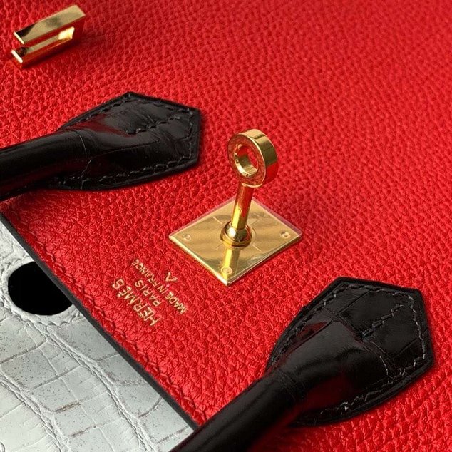 Hermes original handmade crocodile togo leather birkin bag H0035 red