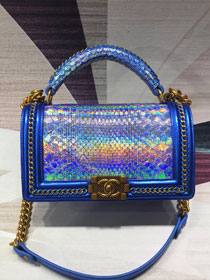 CC original python leather medium boy handbag A94804 blue