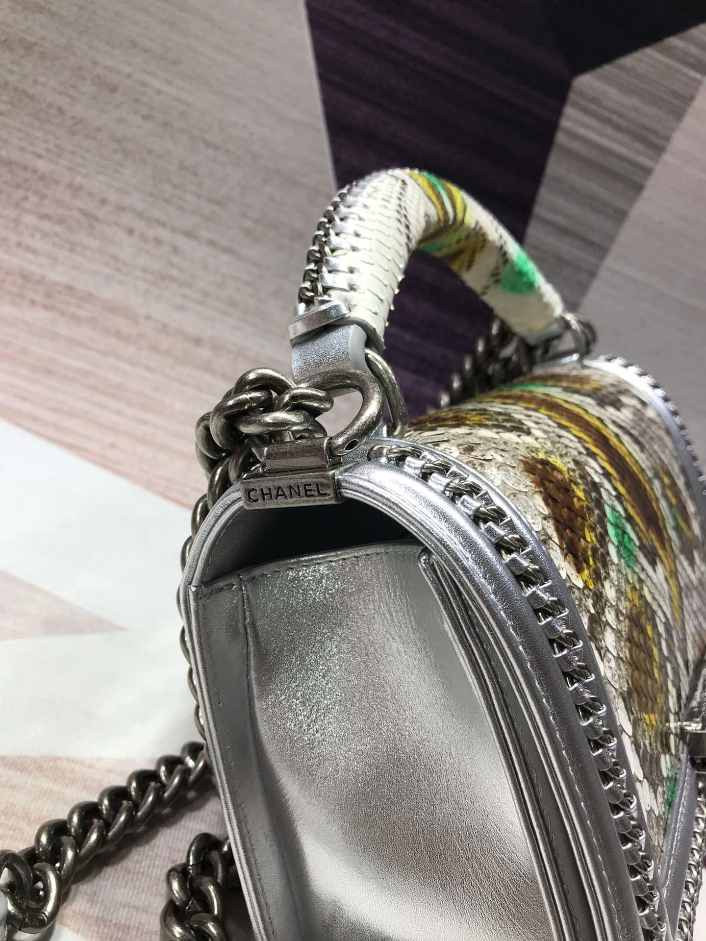 CC original python leather medium boy handbag A94804 silver