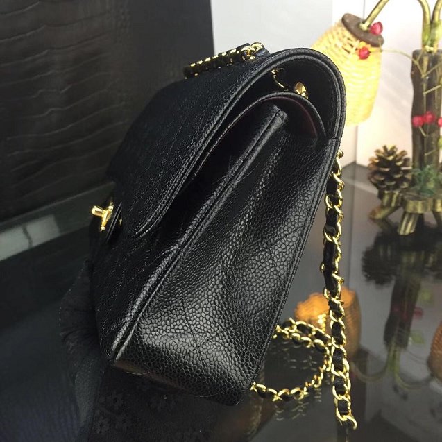 CC original handmade grained calfskin medium flap bag HA01112 black