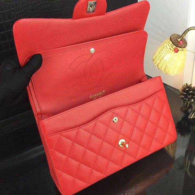 CC original handmade grained calfskin large flap bag A58600 red