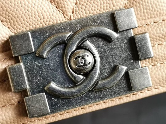 CC original handmade grained calfskin medium boy handbag HA67086 -2 apricot