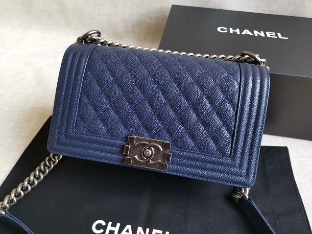 CC original handmade grained calfskin medium boy handbag HA67086 navy blue