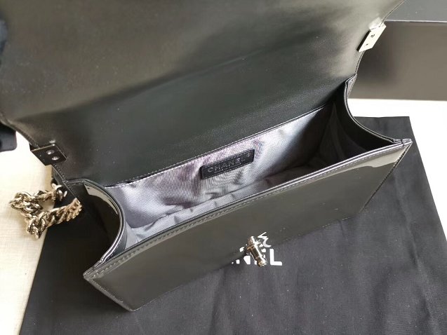 CC original handmade patent calfskin medium boy handbag HA67086 grey