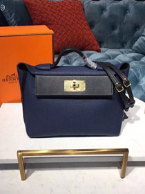 Hermes togo leather small kelly 2424 bag H03698 royal blue&black