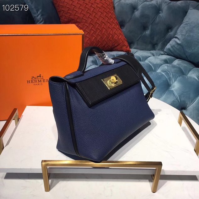 Hermes togo leather small kelly 2424 bag H03698 royal blue&black