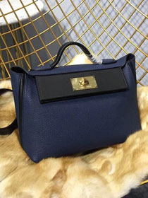 Hermes original togo leather kelly 2424 bag H03699 royal blue&black