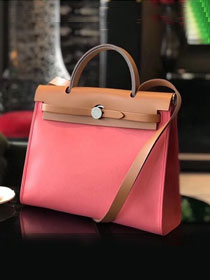 Hermes original canvas&calfskin leather large her bag H039 pink