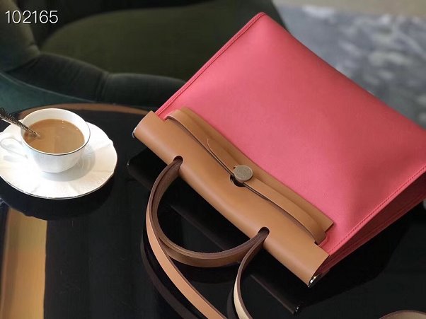 Hermes original canvas&calfskin leather large her bag H039 pink
