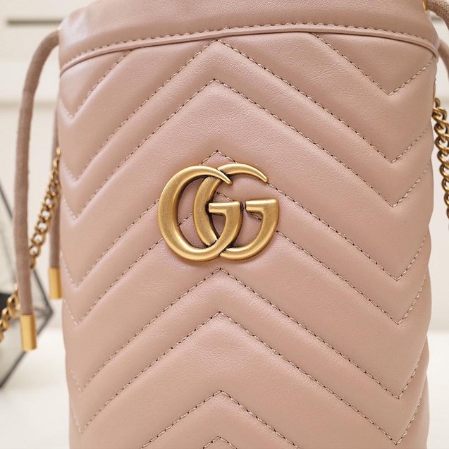 2019 GG original calfskin marmont mini bucket bag 575163 nude