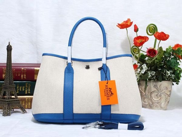 Hermes canvas garden party 30 bag G30 white&royal blue