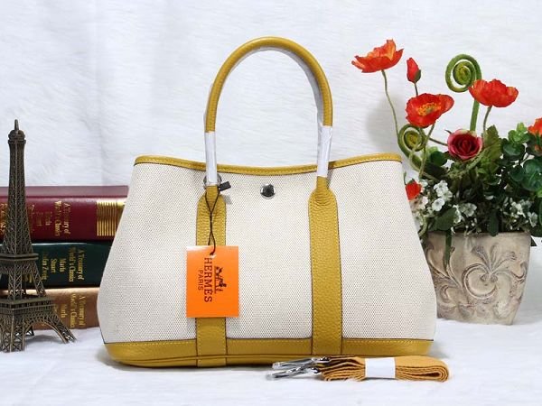 Hermes canvas large garden party 36 bag G36 white&bright yellow