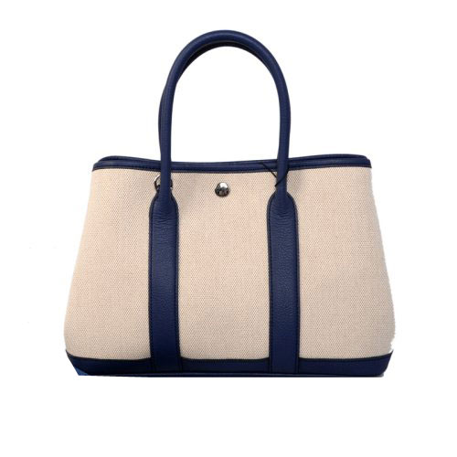 Hermes canvas large garden party 36 bag G36 white&navy blue