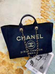 2020 CC original mixed fibers&canvas large shopping bag A66941 navy blue 