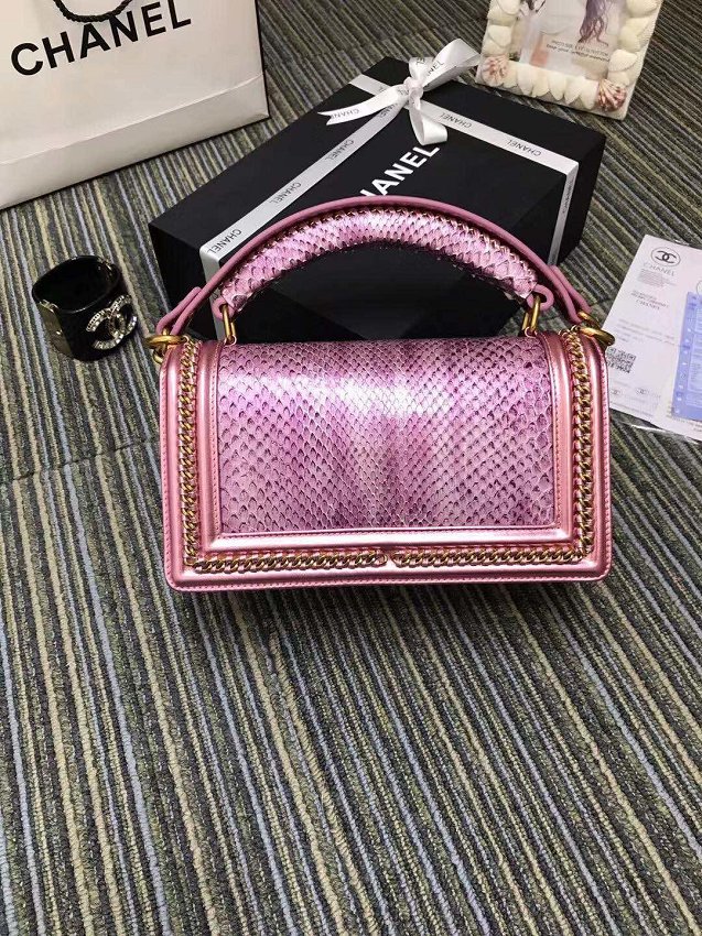 CC original python leather medium boy handbag A94804 pink