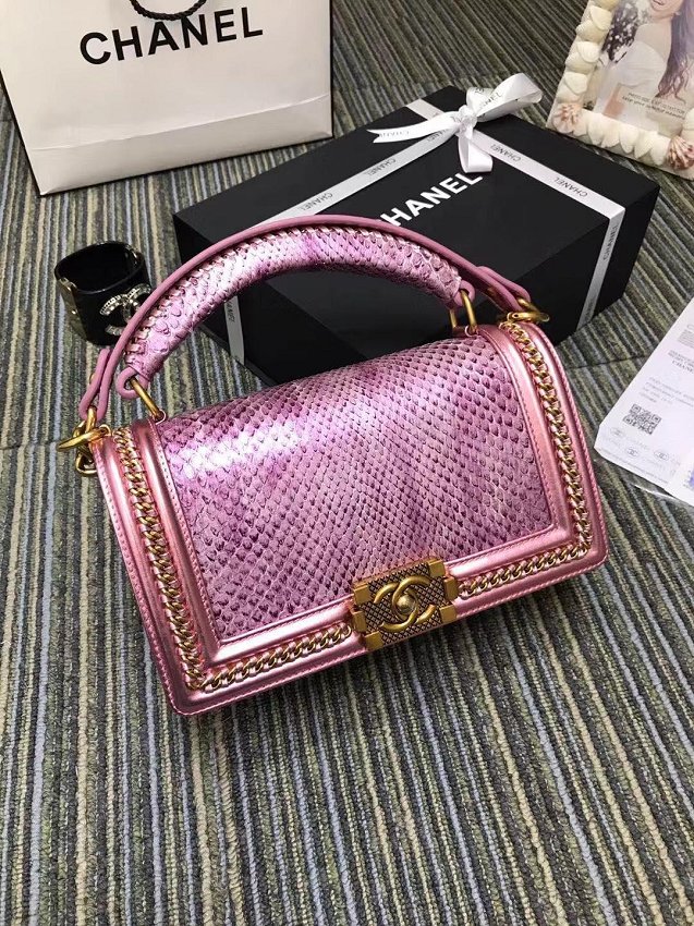 CC original python leather medium boy handbag A94804 pink