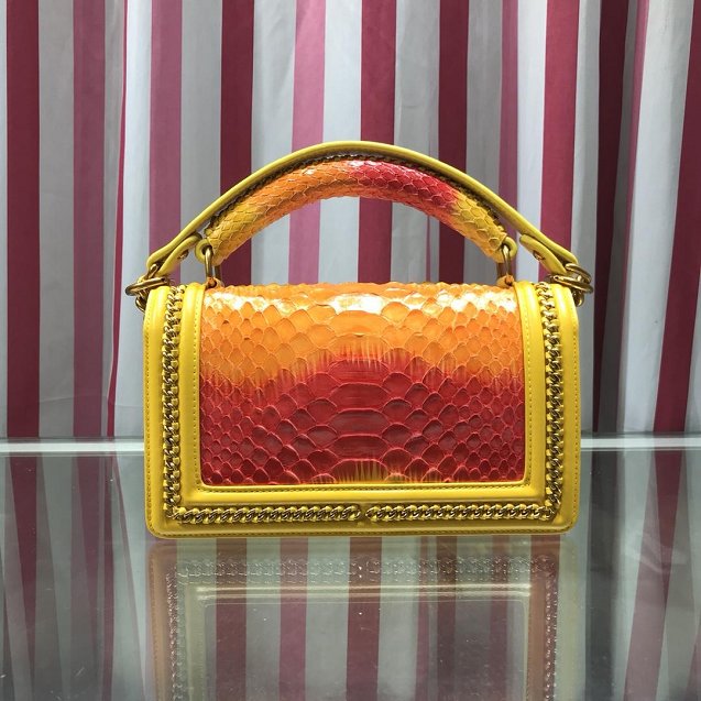 CC original python leather medium boy handbag A94804 yellow&red