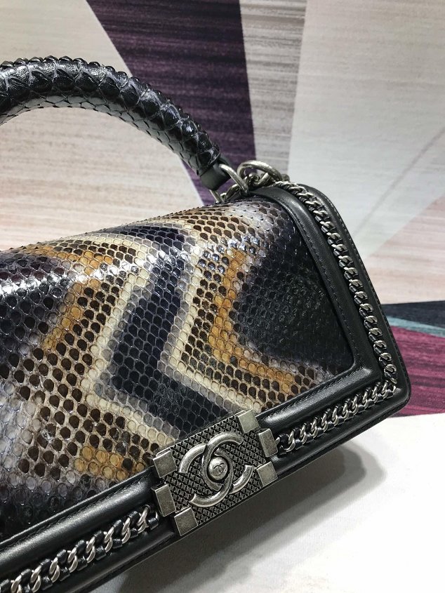 CC original python leather medium le boy handbag A94804 black&beige