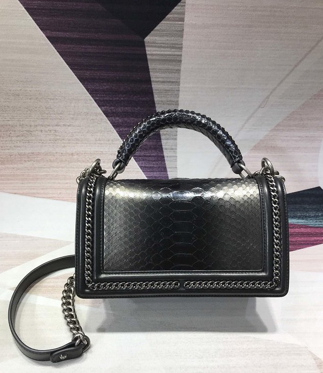 CC original python leather medium le boy handbag A94804 black&grey