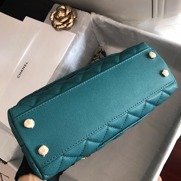 2019 CC original grained calfskin small coco handle bag A92990 turquoise