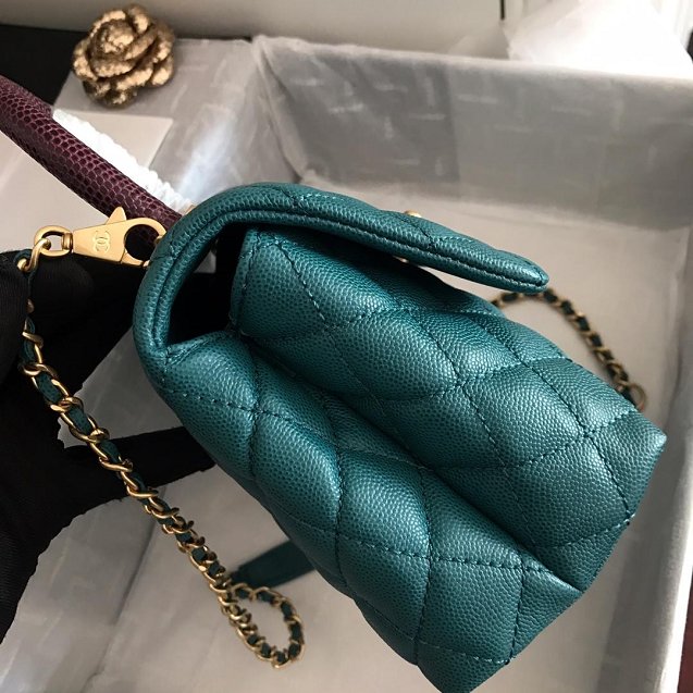 2019 CC original grained calfskin small coco handle bag A92990 turquoise&bordeaux