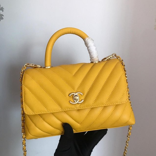 2019 CC original grained calfskin small coco handle bag A92990 yellow