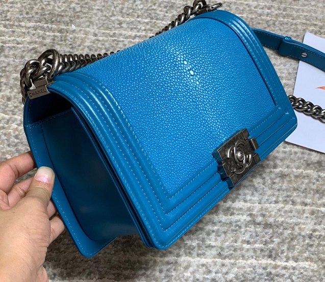 CC original genuine stingray skin boy bag A67086 blue