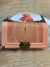 CC original genuine stingray skin boy bag A67086 light pink