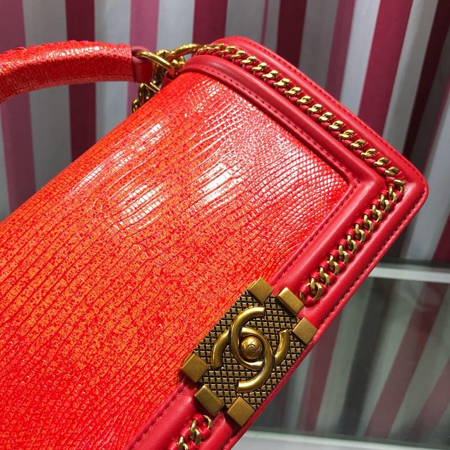 CC original lizard leather boy handbag A94804 red&orange
