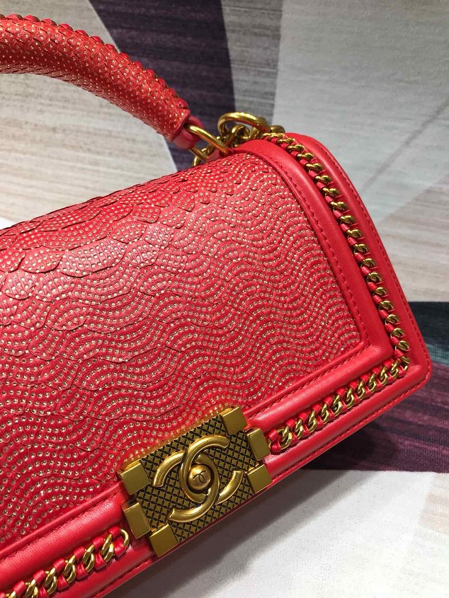 CC original python leather medium le boy handbag A94804 red
