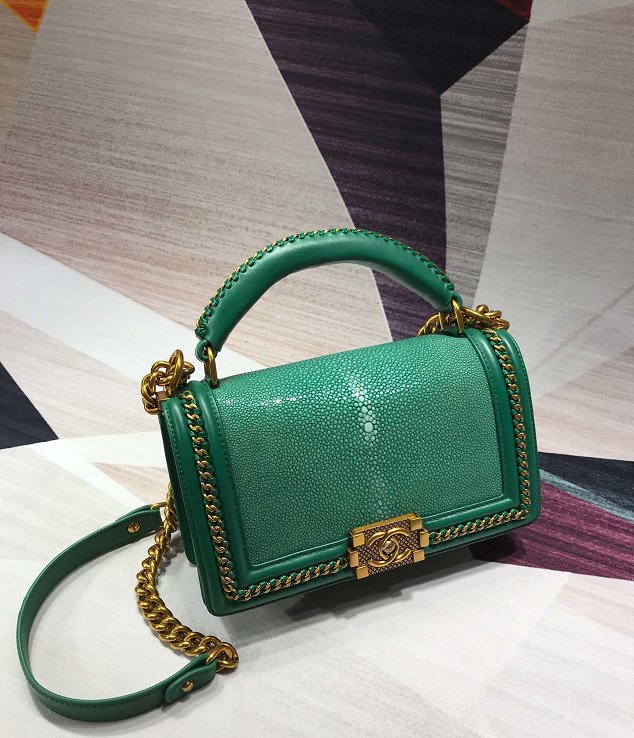 CC original stingray skin boy handbag A94804 green