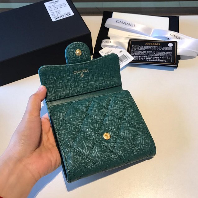 CC grained calfskin classic flap wallet AP0231 turquoise
