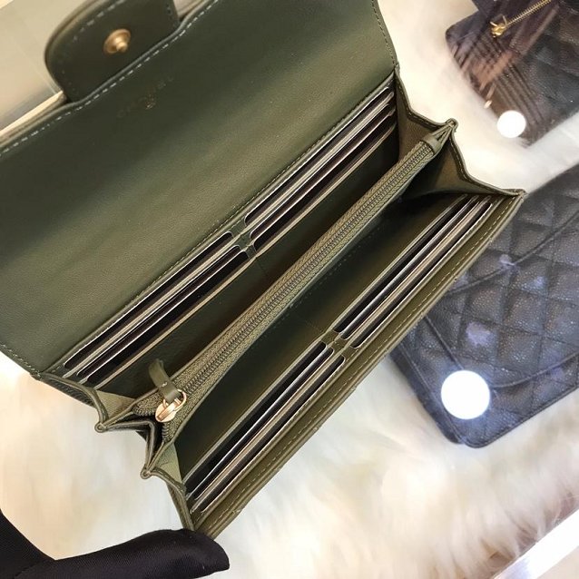 CC lambskin classic long flap wallet A80758 olive