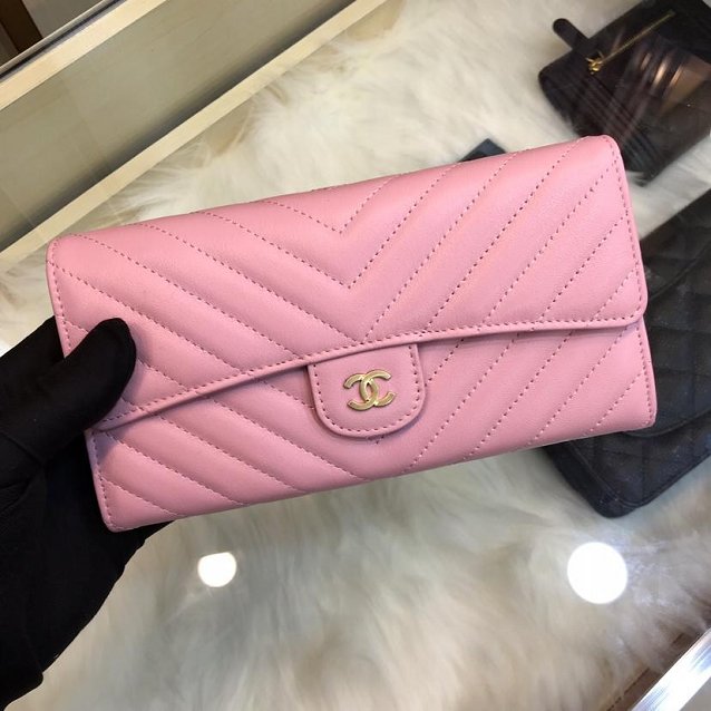 CC lambskin classic long flap wallet A80758 pink