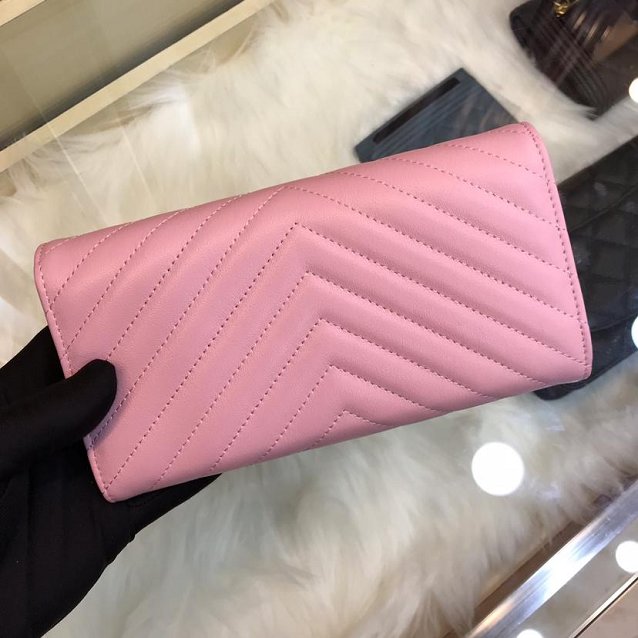 CC lambskin classic long flap wallet A80758 pink