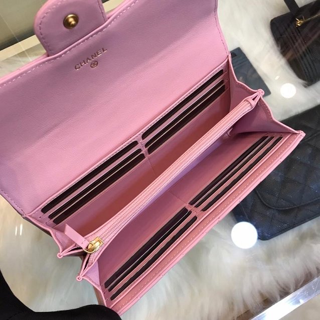 CC lambskin classic long flap wallet A80758 pink