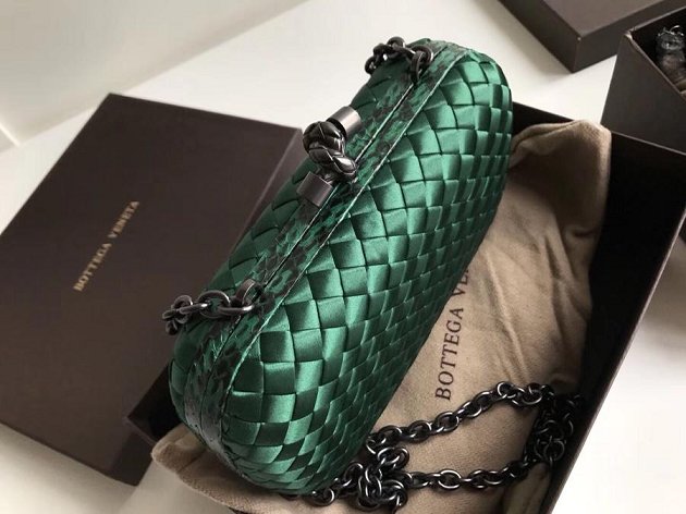 BV original silk chain knot clutch 498478 green