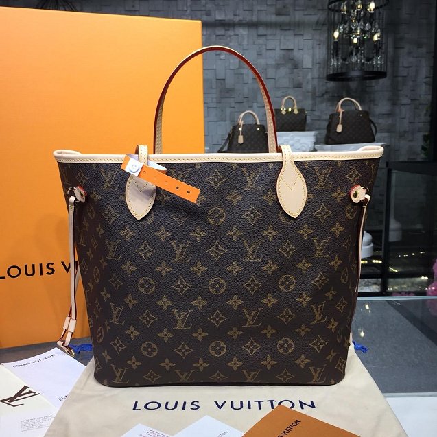 Louis vuitton original handmade monogram canvas neverfull mm m40995 beige