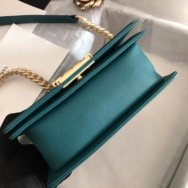 2019 CC original grained calfskin boy handbag A67085-2 turquoise