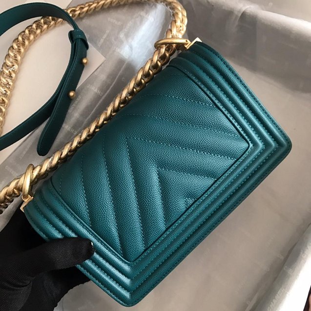 2019 CC original grained calfskin boy handbag A67085-2 turquoise