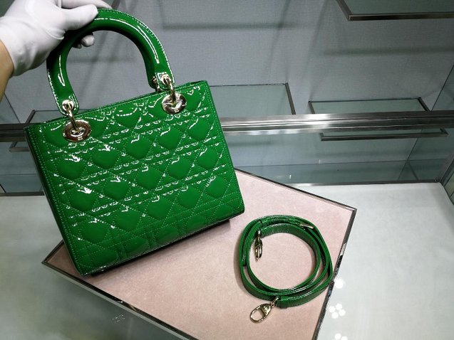 Dior original patent calfskin lady dior bag 44551 green