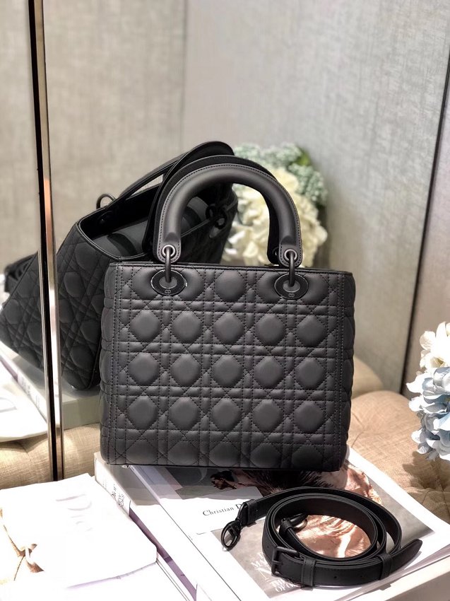 2019 Dior original lambskin medium lady dior ultra-matte bag M0565 black