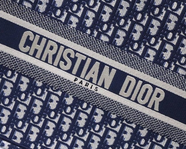 Dior original canvas book medium tote oblique bag M1296 dark blue