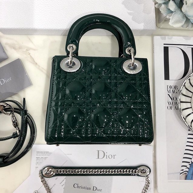 Dior original patent calfskin mini lady dior bag M0505 green