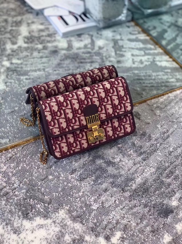 2019 Dior original canvas dioraddict wallet on chain M58108 burgundy