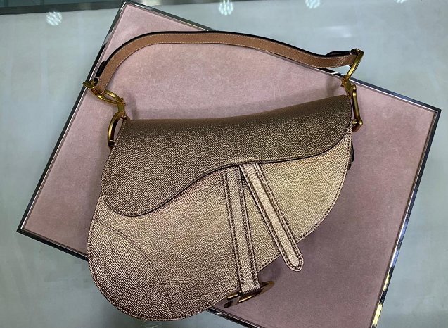 2019 Dior original grained calfskin saddle bag M0446 gold