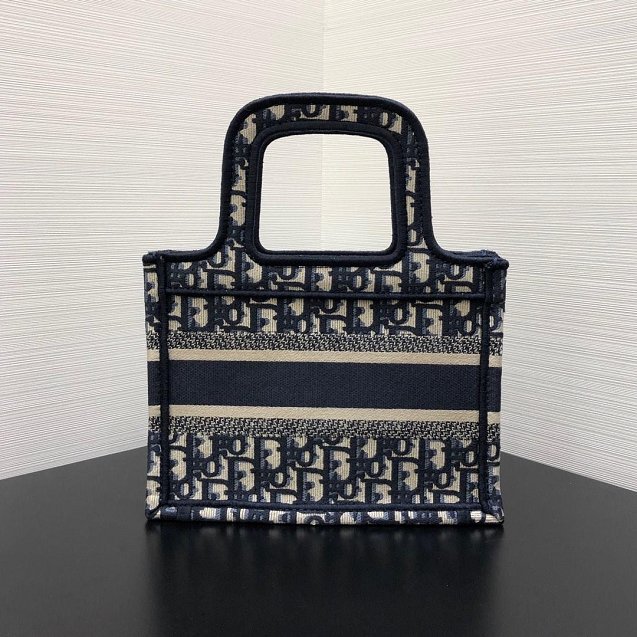 Dior original canvas book mini tote oblique bag S5475 dark blue